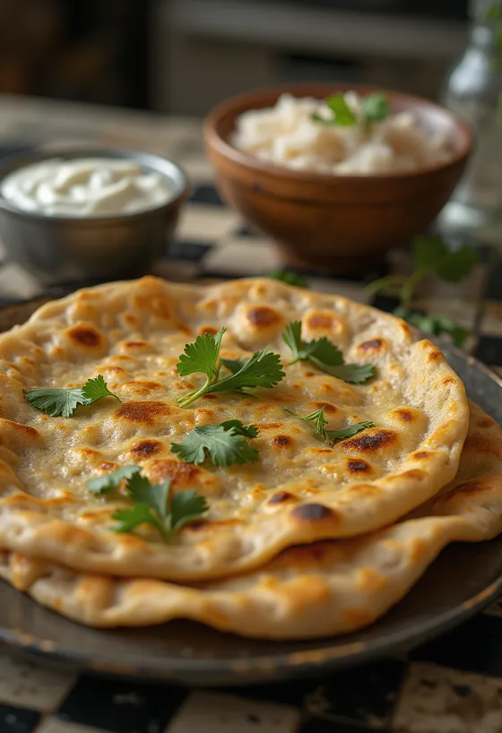 Paratha india recién hecha servida