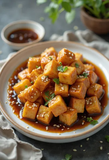 Tofu frito con salsa de ajo