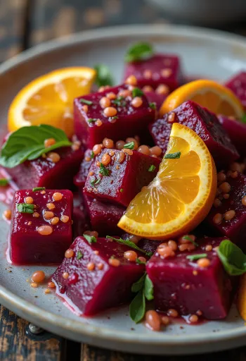 Ensalada de betabel con aderezo de naranja y perejil fresco