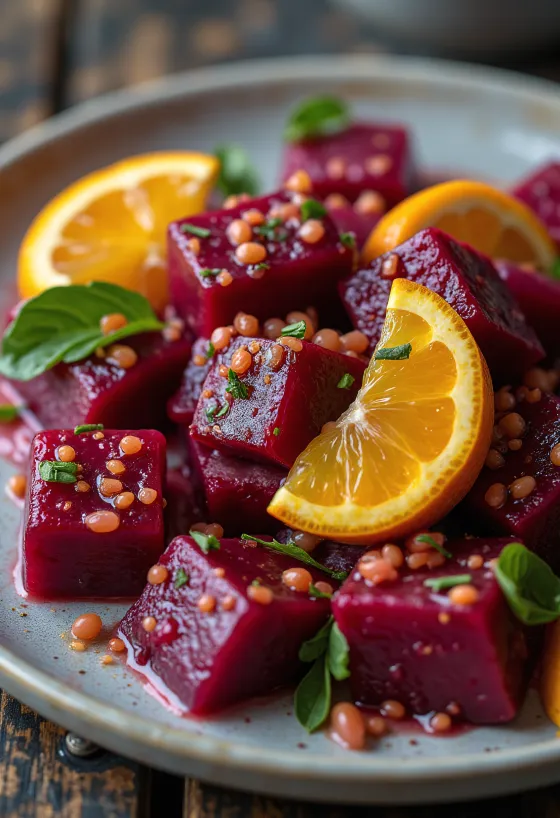 Ensalada de betabel con aderezo de naranja y perejil fresco