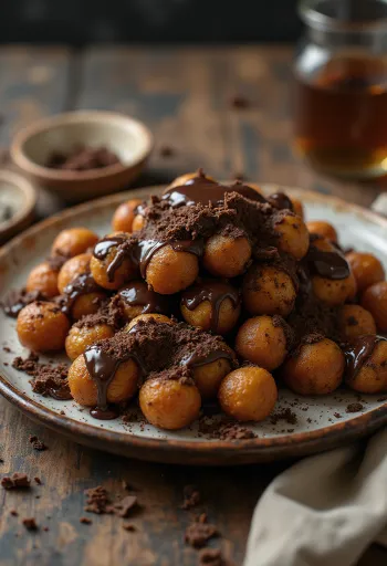 Chak-chak con chocolate, dulce crujiente bañado en chocolate