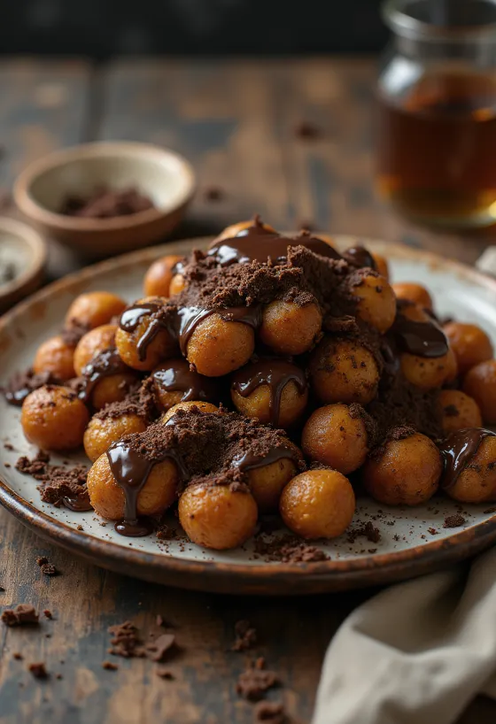 Chak-chak con chocolate, dulce crujiente bañado en chocolate