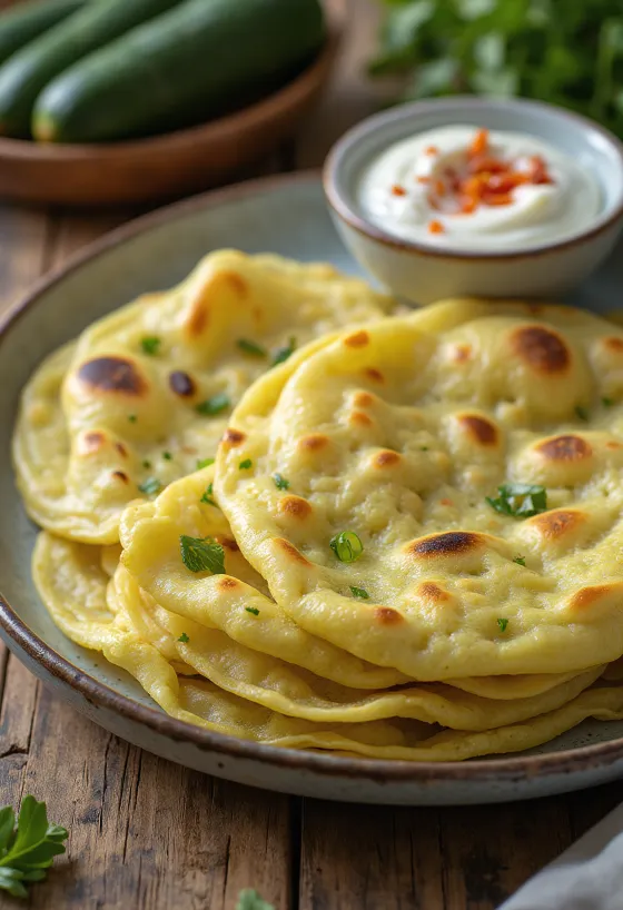 Doodhi thepla, servido con calabacita rallada y especias, caliente