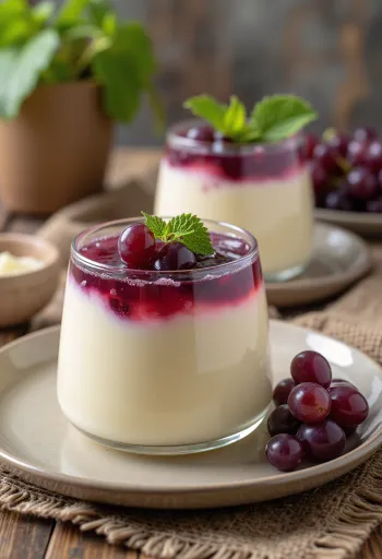Panna cotta de uva servida