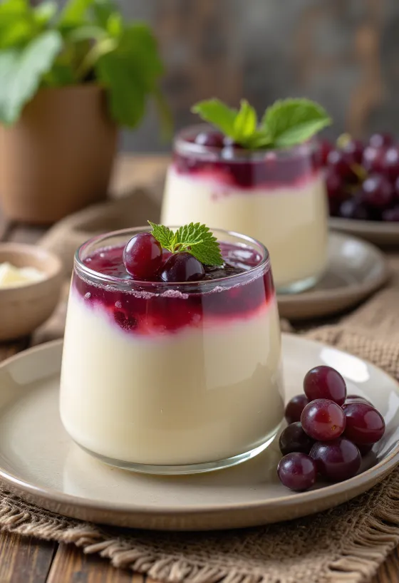 Panna cotta de uva servida