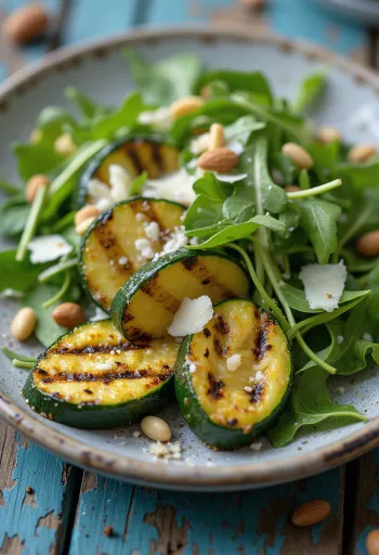 Ensalada de calabacitas a la parrilla con rúcula y parmesano