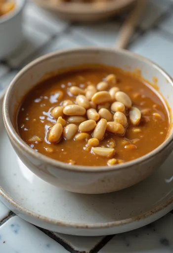Salsa de cacahuate Satay servida con brochetas a la parrilla