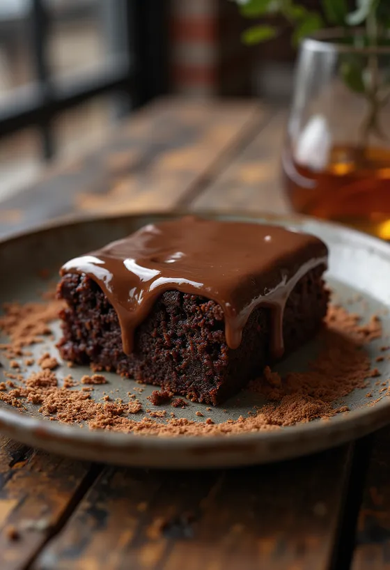 Pastel de chocolate al ponche servido en rebanadas