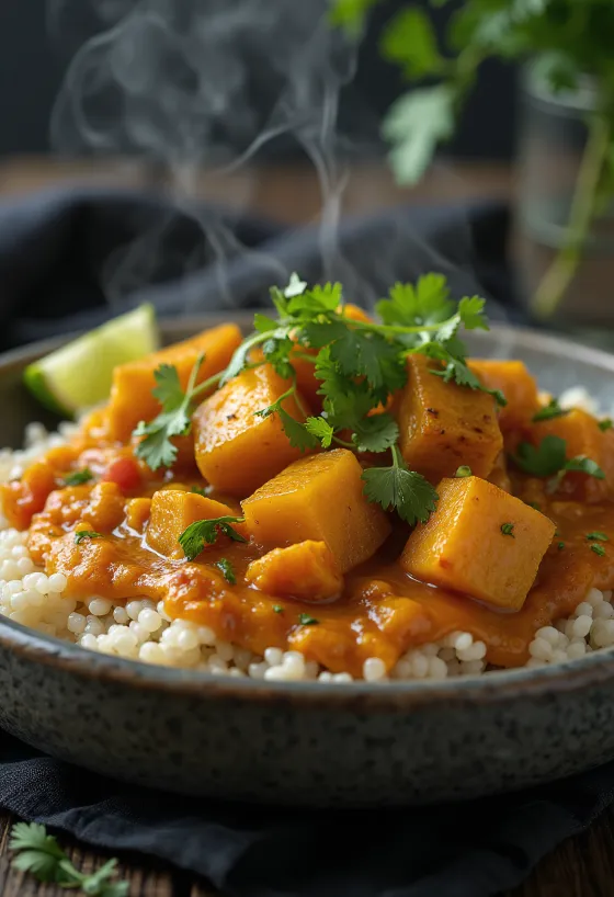 Curry de calabaza de castilla con base de quinoa
