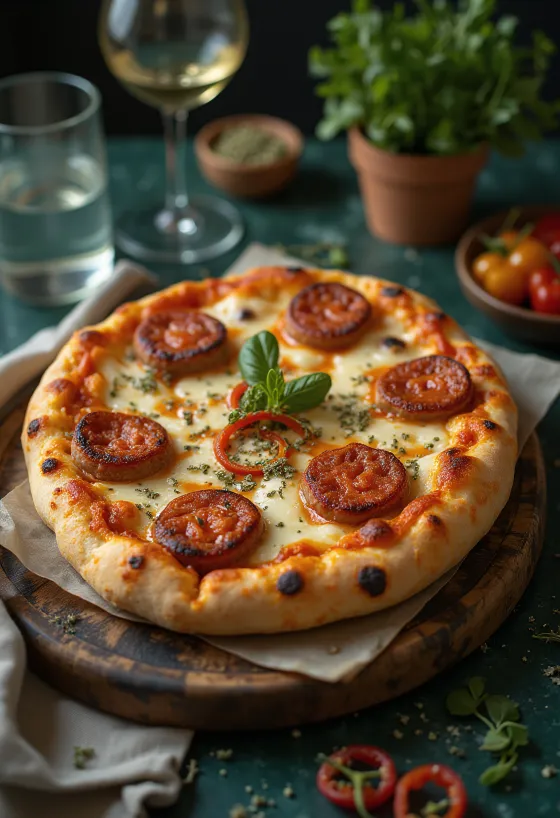 Pizza Diavola Vegana con chorizo vegetal y chile