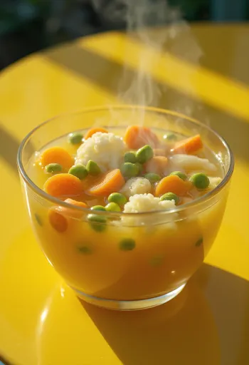 Sopa de verduras fresca servida con zanahoria, apio y perejil