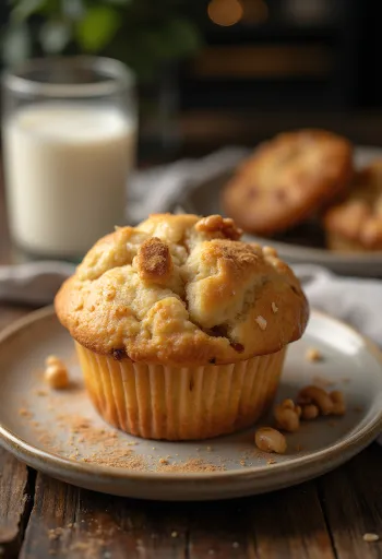 Muffin de manzana y nuez servido en un plato