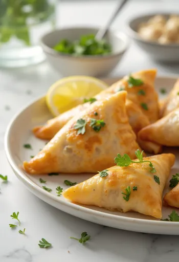 Samosas de garbanzo y cilantro servidas