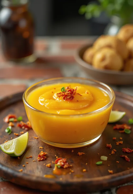 Salsa de mango y limón servida con pollo a la parrilla