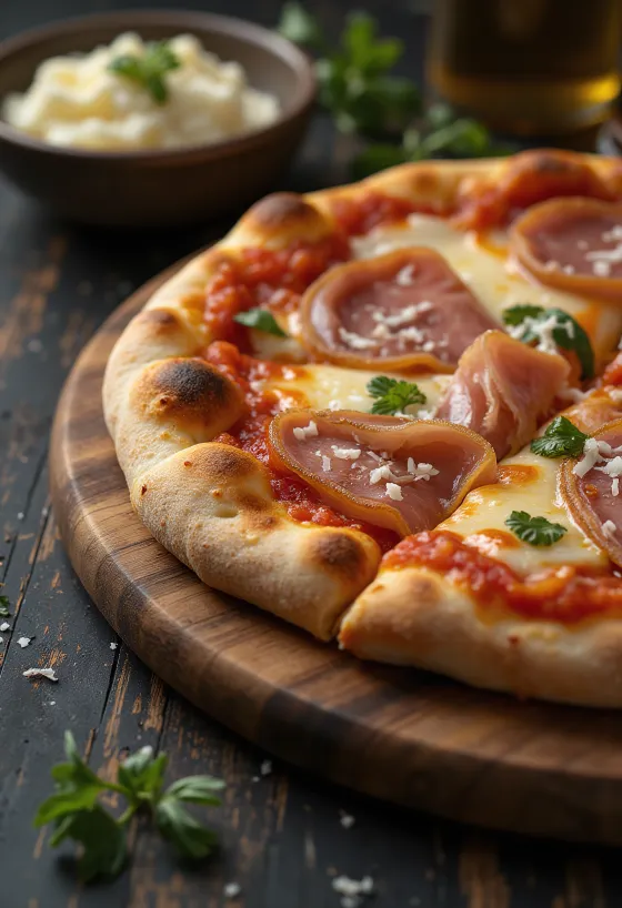 Pizza con Pancetta con tocino y queso