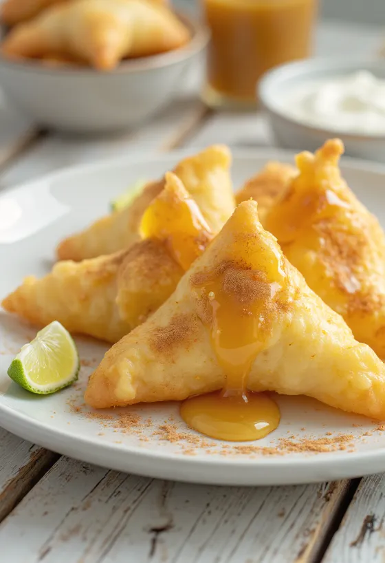 Sopaipilla estilo Nuevo México servida con miel y jugo de lima