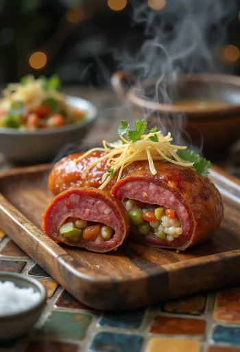 Abai Soondae servido, rebanado, con relleno abundante