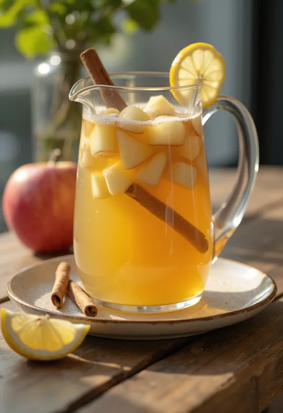 Jugo de manzana con canela servido en vaso