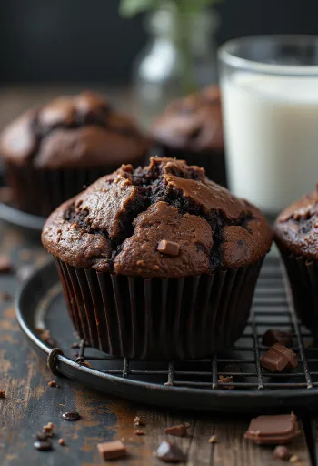 Muffins de chocolate con masa suave y trozos de chocolate derretido en el interior