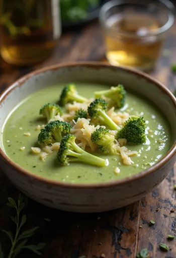 Crema de brócoli con queso ahumado servida