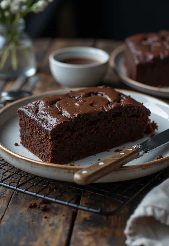 Pastel de chocolate clásico servido