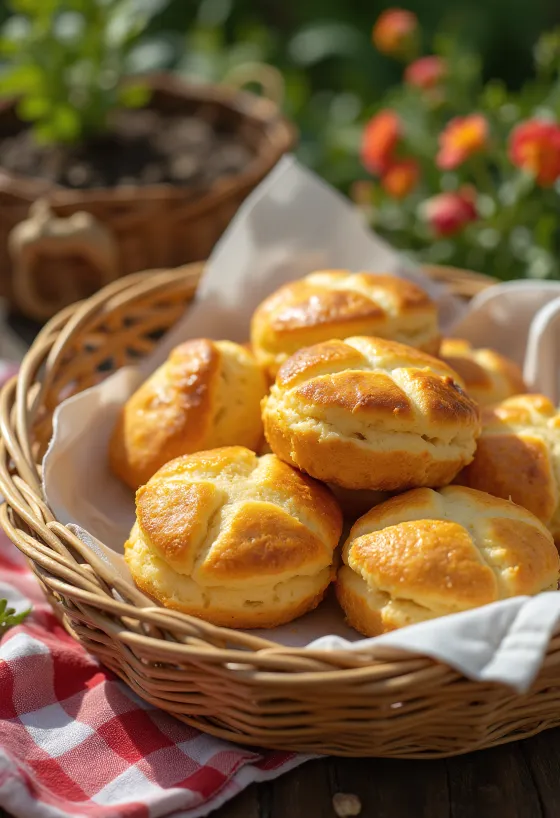 Panecillos de papa (Pogácsa) horneados a la perfección, dorados y crujientes.