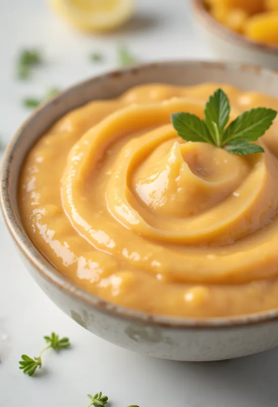 Salsa de tahini con mango y limón servida