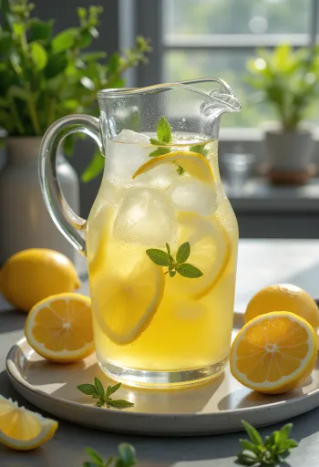 Limonada con menta servida con limón fresco y hielo