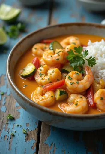 Curry tailandés con camarones y leche de coco