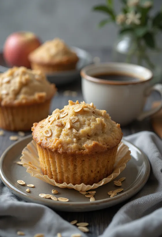 Muffin de manzana y avena servido en un plato