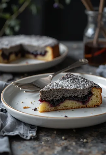 Pastel clásico de semillas de amapola servido