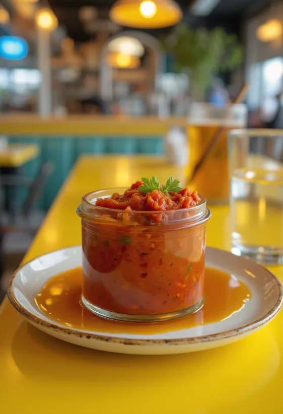 Salsa Harissa servida con verduras a la parrilla