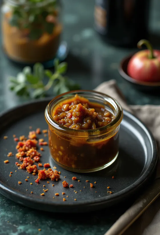 Vinagreta balsámica con mostaza y chile servida