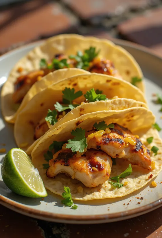 Tacos de pollo asado con limón y cilantro