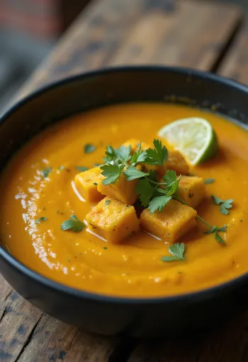 Crema de calabaza de castilla con tofu al curry
