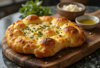 Tiganopsomo con queso feta y graviera, decorado con orégano fresco.