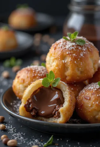 Zeppole con Nutella, servido fresco