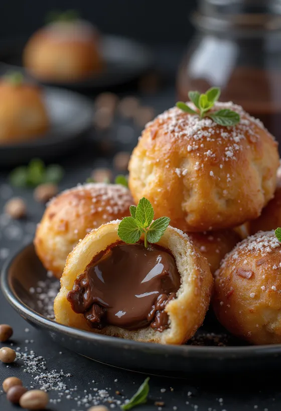 Zeppole con Nutella, servido fresco
