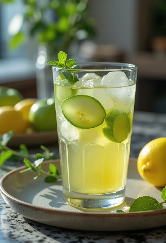 Sidra helada de manzana verde recién servida