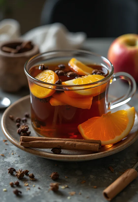 Té de manzana y naranja servido en vaso
