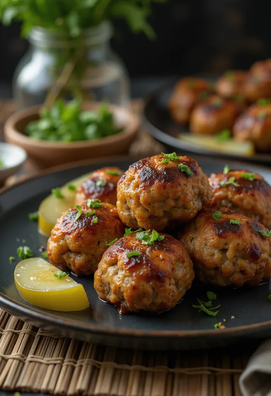 Frikadeller servidas con papas al vapor y ensalada de col
