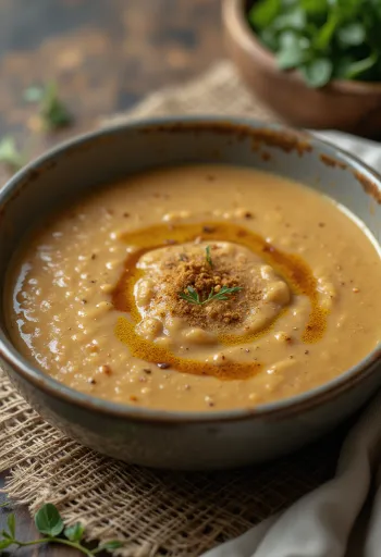 Crema de lentejas especiada servida