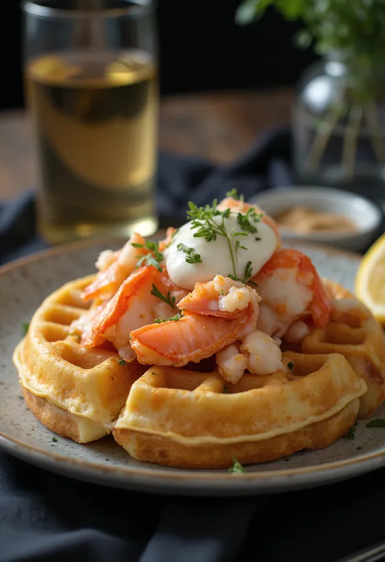 Waffle con Langosta servido