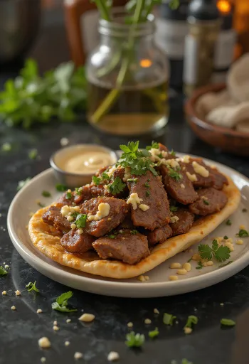 Shawarma de cordero con verduras frescas y yogurt