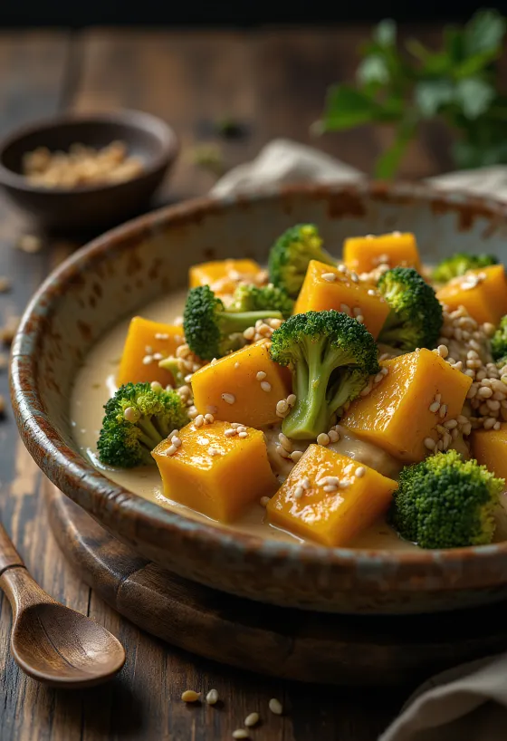 Curry de calabaza de castilla y brócoli con tahini