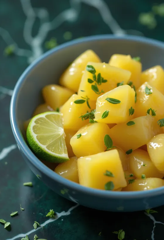 Salsa de piña y jengibre al estragón servida