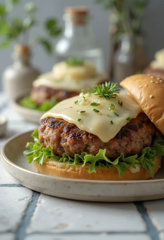 Hamburguesa de ternera al estragón en plato