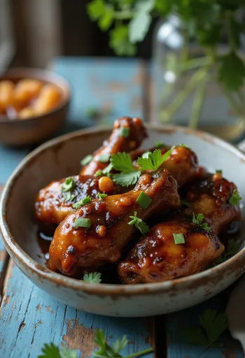 Adobo agridulce, servido con cilantro y arroz