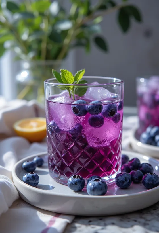 Té helado de arándano servido en vaso