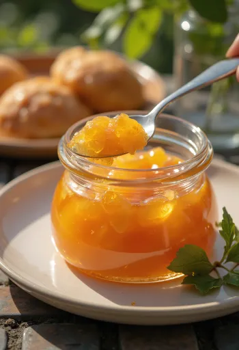 Mermelada casera de chabacano hecha de fruta fresca y madura en frasco